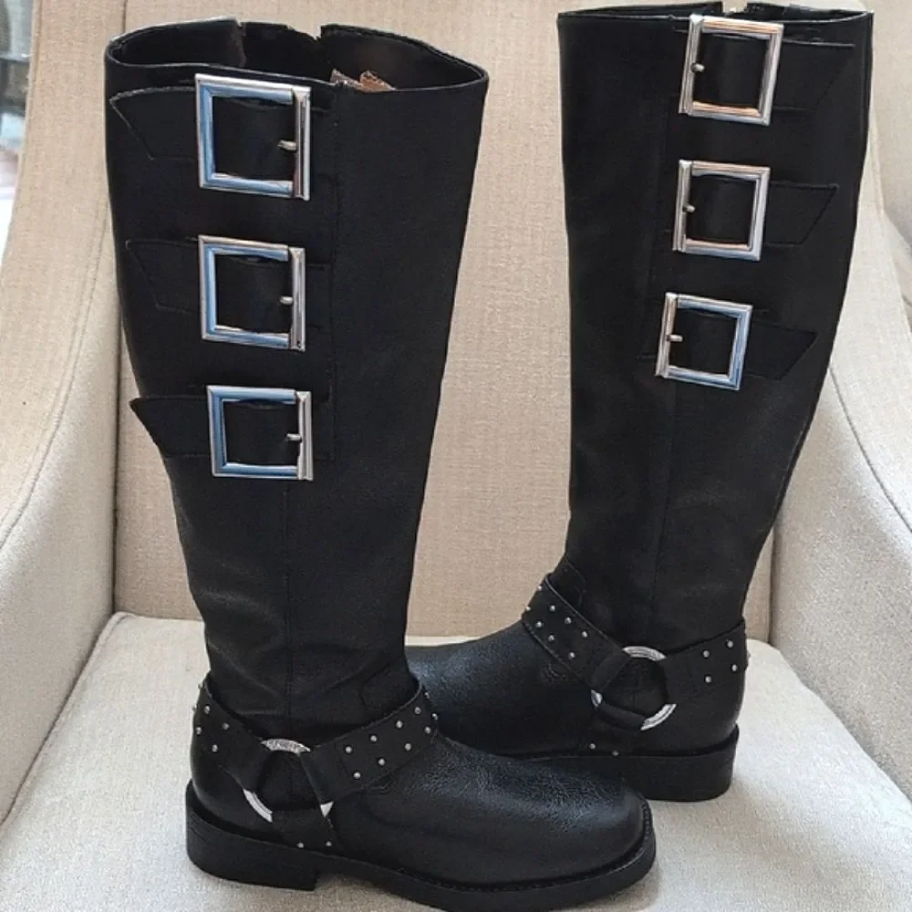 Schutz Luccia Buckle Black Graxo Leather Women's Boot Moto Grunge Punk Casual
